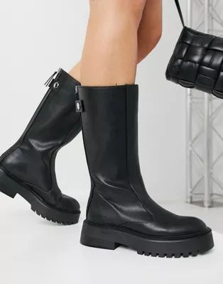 Bershka faux leather welly boot in black | ASOS (Global)