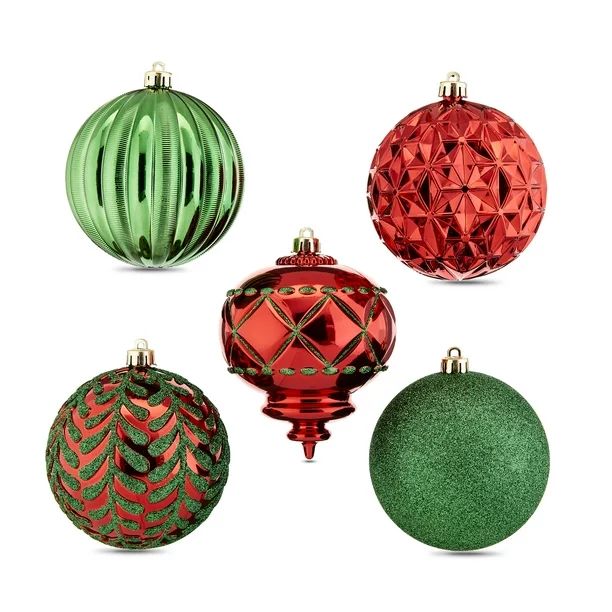 Holiday Time 100 mm Shatterproof Christmas Ornaments, Red and Green, 9 Count - Walmart.com | Walmart (US)