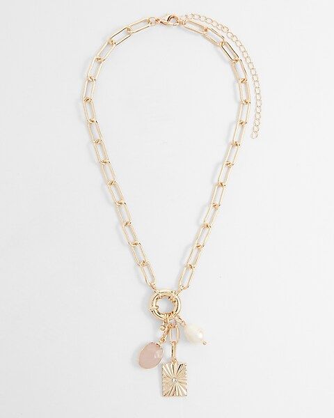 Paperclip Chain Pearl Stone Charm Necklace | Express