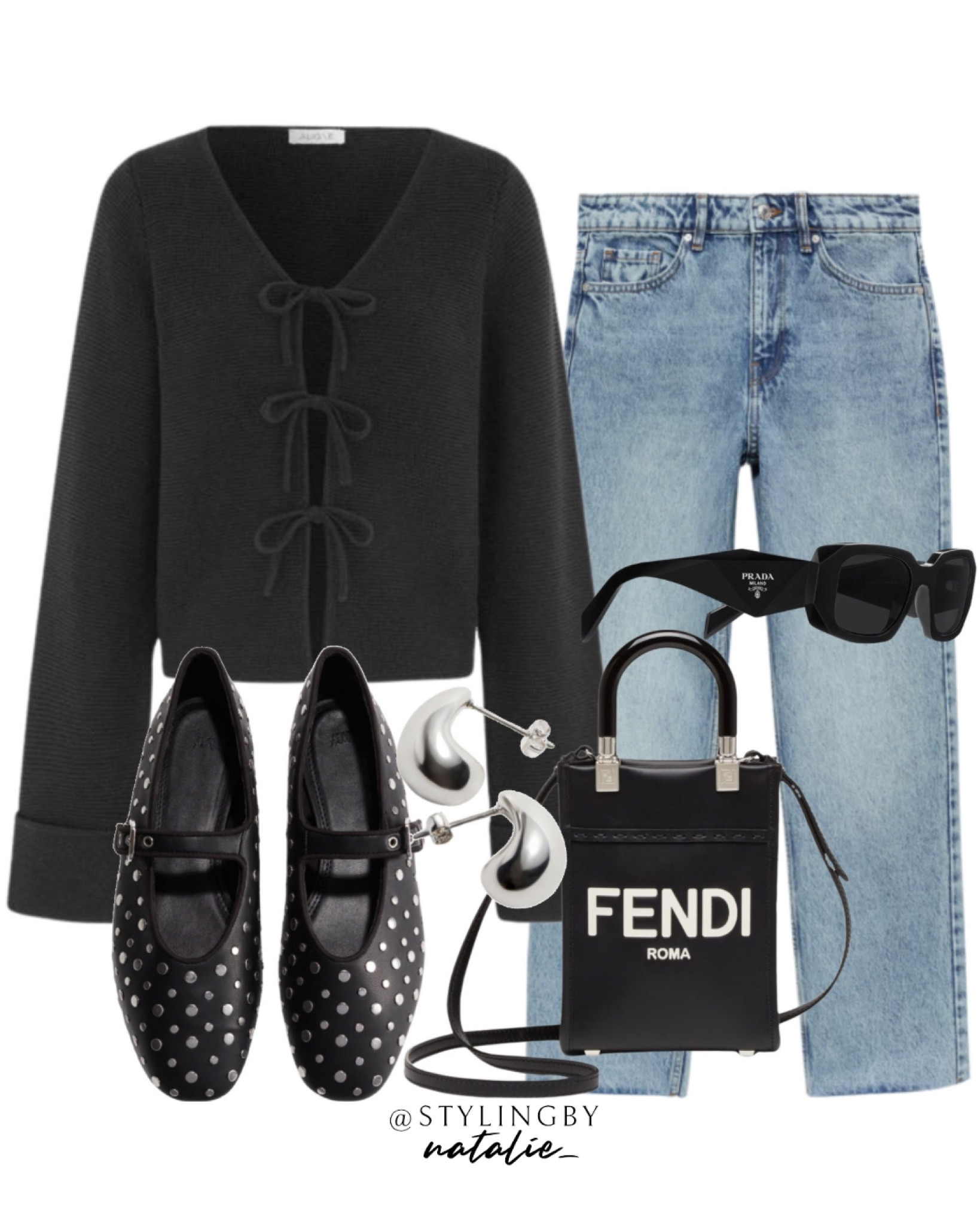 Tie knit cardigan, jeans, studded Mary-Jane ballet flats, fendi mini bag, Prada sunglasses, silver earrings.
🏷️Black outfit, casual outfit, bow cardigan, casual chic, fall fashion, autumn look.

#LTKstyletip #LTKautumn #LTKeurope
