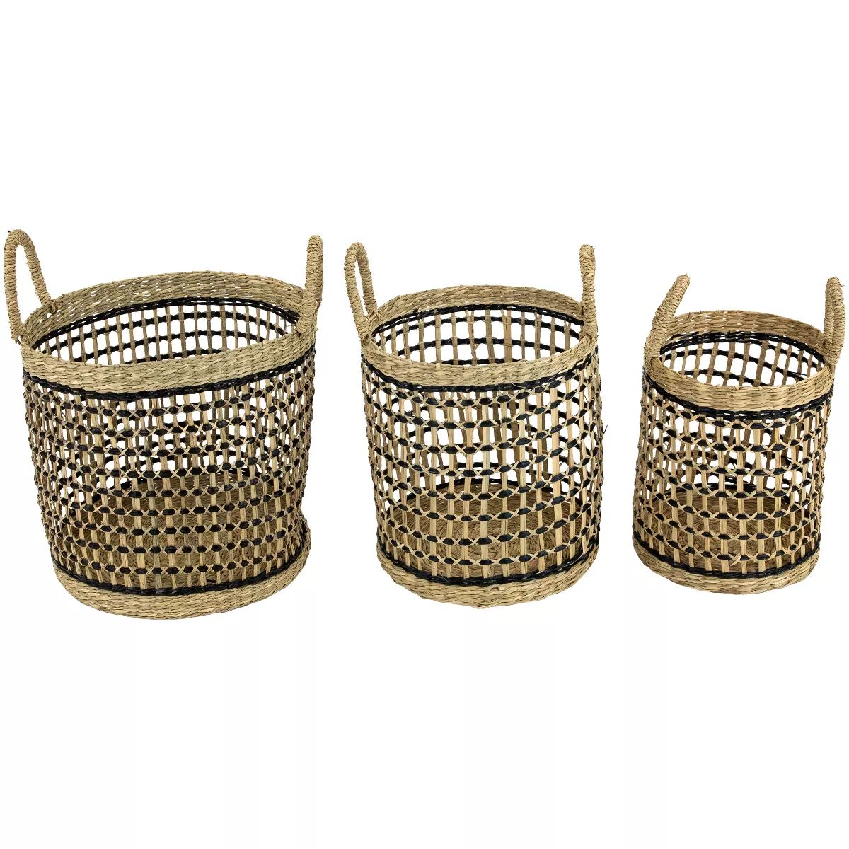 Northlight Set of 3 Open Honeycomb Weave Seagrass Storage Baskets with Handles 11.75" | Target