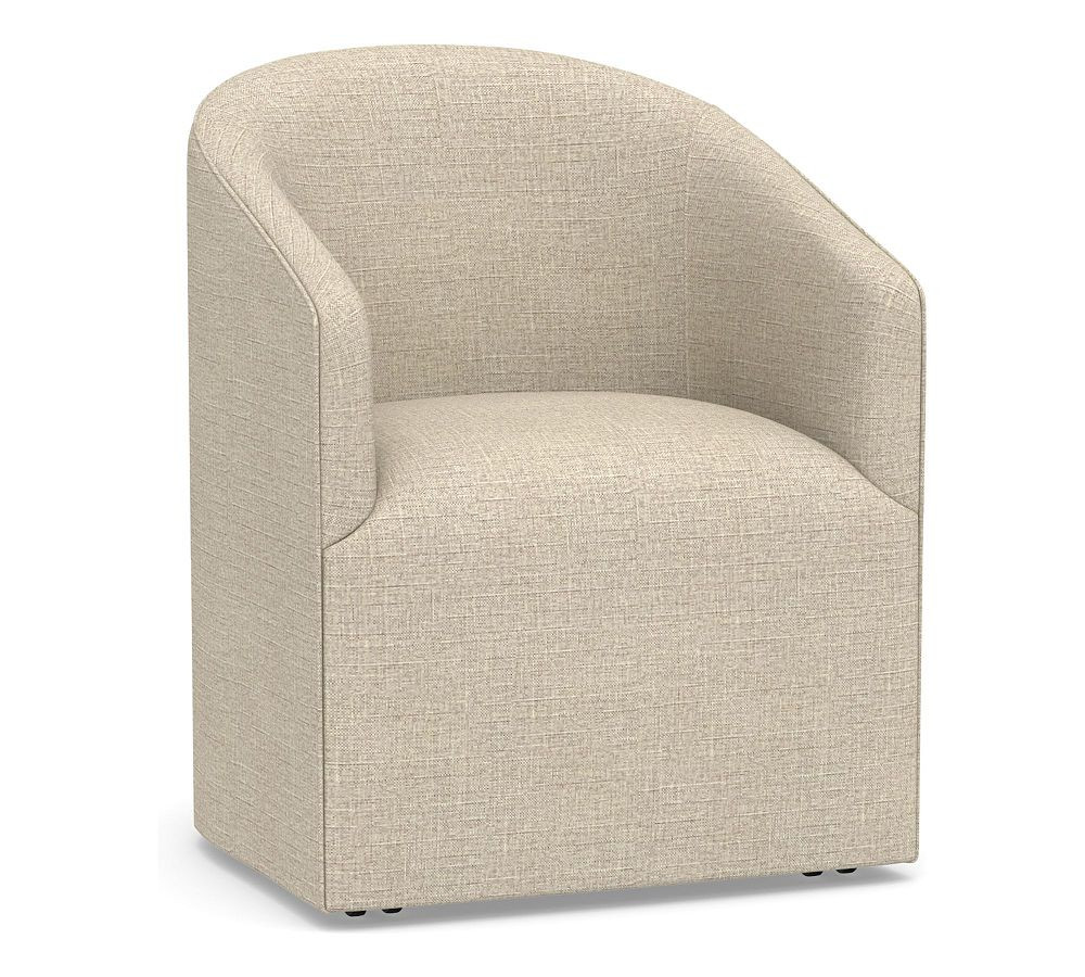 Baldwin Upholstered Barrel Back Swivel Dining Chair | Pottery Barn (US)