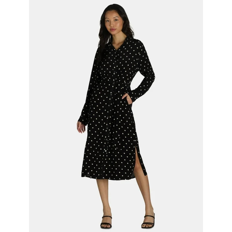 Time and Tru Women’s and Women's Plus Shirt Dress with Long Sleeves, Sizes XS-4X | Walmart (US)