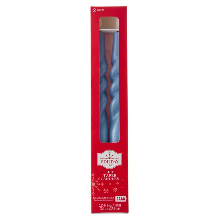 Battery Operated LED Flameless Wax Twisty Taper Christmas Candles, Light Blue, 11", 2 Count, by H... | Walmart (US)