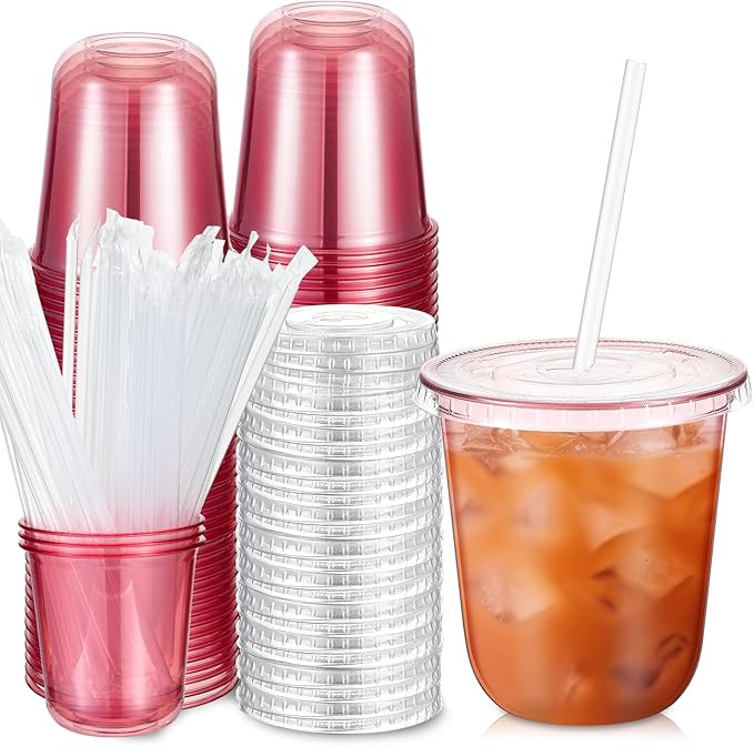 50 Sets Clear Plastic Cups with Lids and Straws, Disposable Iced Coffee Cups Drinking PET for Col... | Amazon (US)