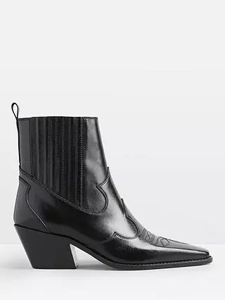 HUSH Kendall Western Leather Boots, Black | John Lewis (UK)