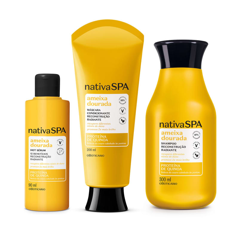 Combo Nativa SPA Ameixa Dourada: Shampoo 300ml + Máscara Condicionante 200ml + Hot Sérum Capila... | oBoticario (BR)