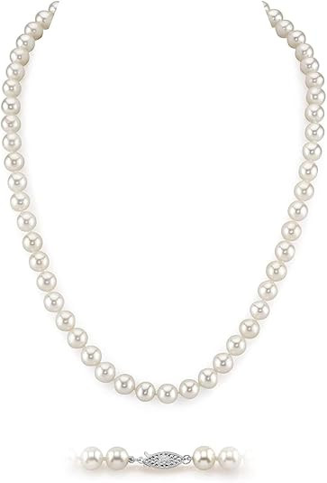 The Pearl Source Real Pearl Necklace AAA+ Quality Round White Freshwater Genuine Cultured Pearls ... | Amazon (US)