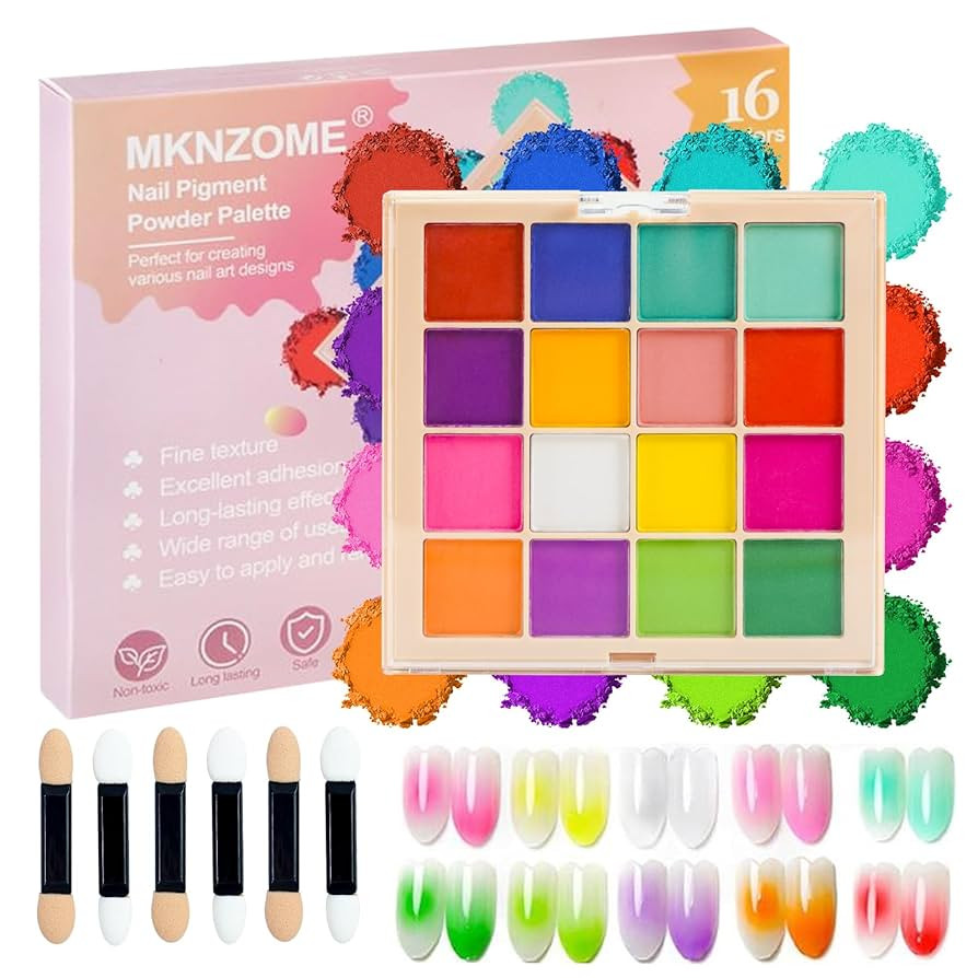 Nail Pigment Powder Palette, 16 Colors Solid Pigment Powder for Nails Set Pigmentos para Uñas, N... | Amazon (US)
