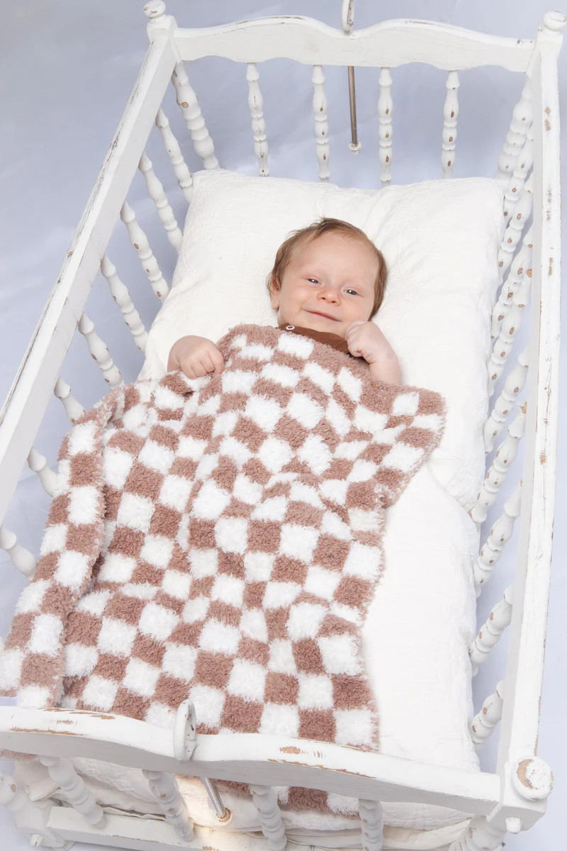 Chocolate Milk & White Check Print Lovey | Sunset Snuggles