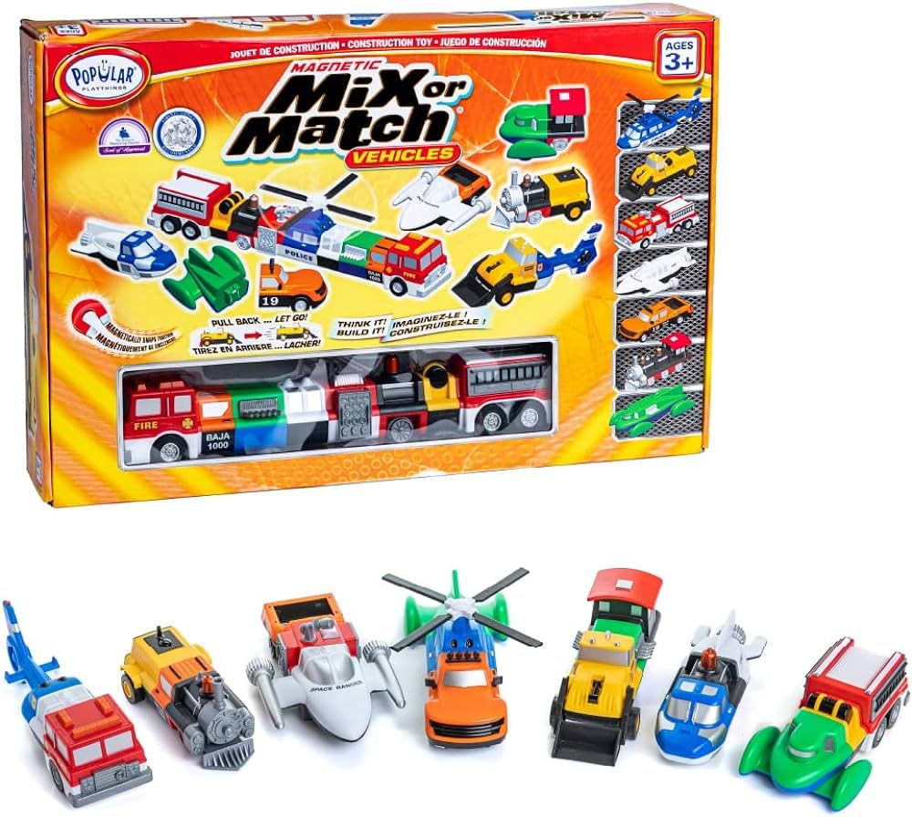POPULAR PLAYTHINGS Mix or Match Vehicles Orange, Magnetic Toy Play Set, 21 Pieces | Amazon (US)