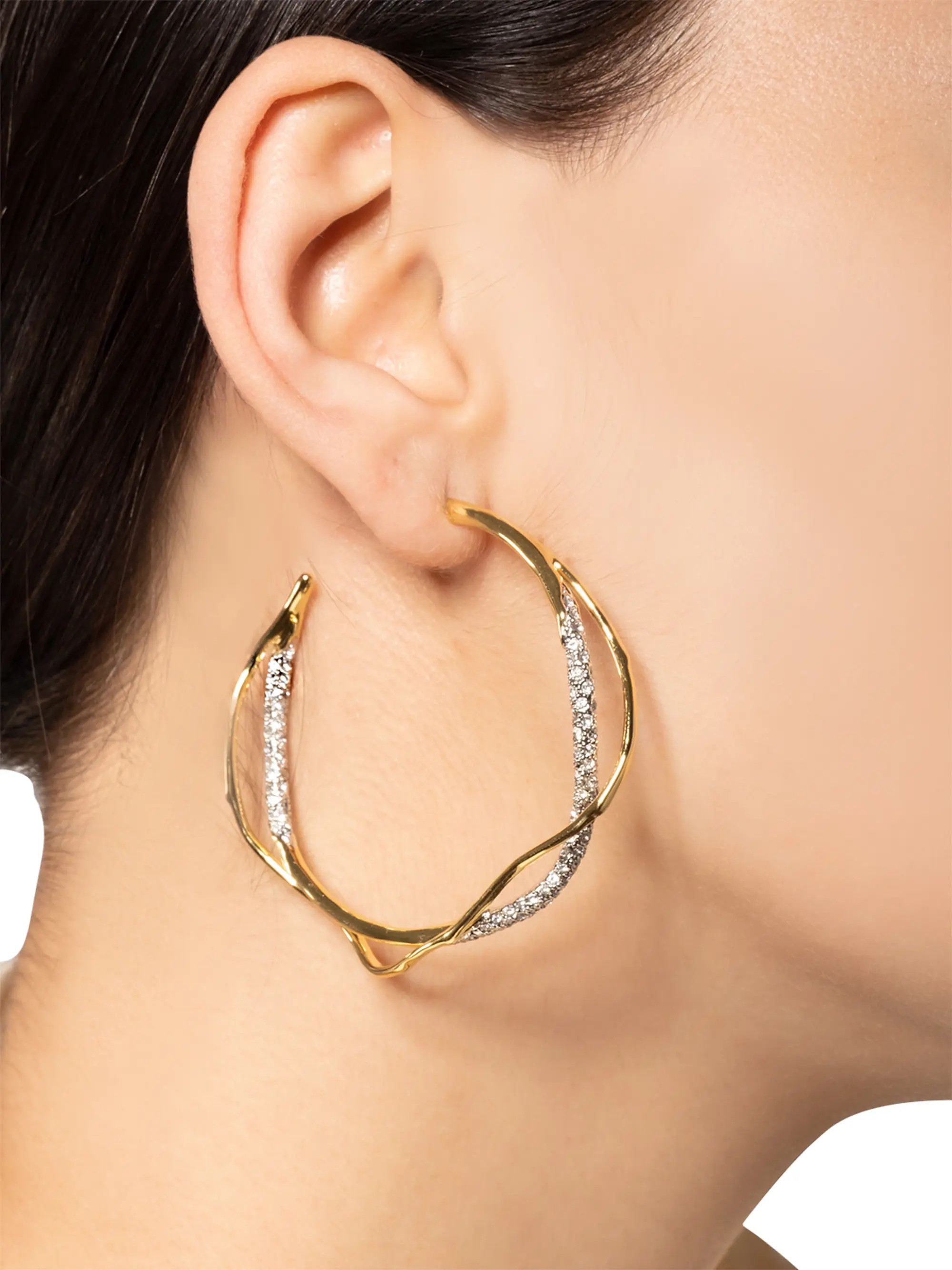 Alexis Bittar Intertwined 14K Goldplated & Rhodium-Plated Two-Tone Crystal Pav\u00e9 Hoop Earring... | Saks Fifth Avenue