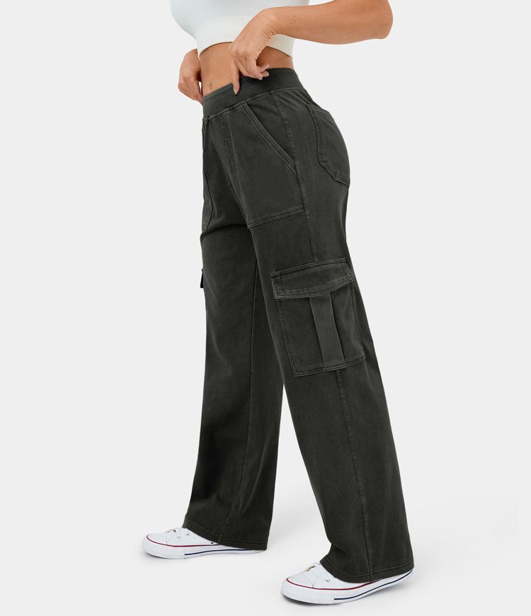 HalaraMagic™ Mid Rise Multiple Pockets Straight Leg Stretchy Knit Casual Cargo Jeans | HALARA