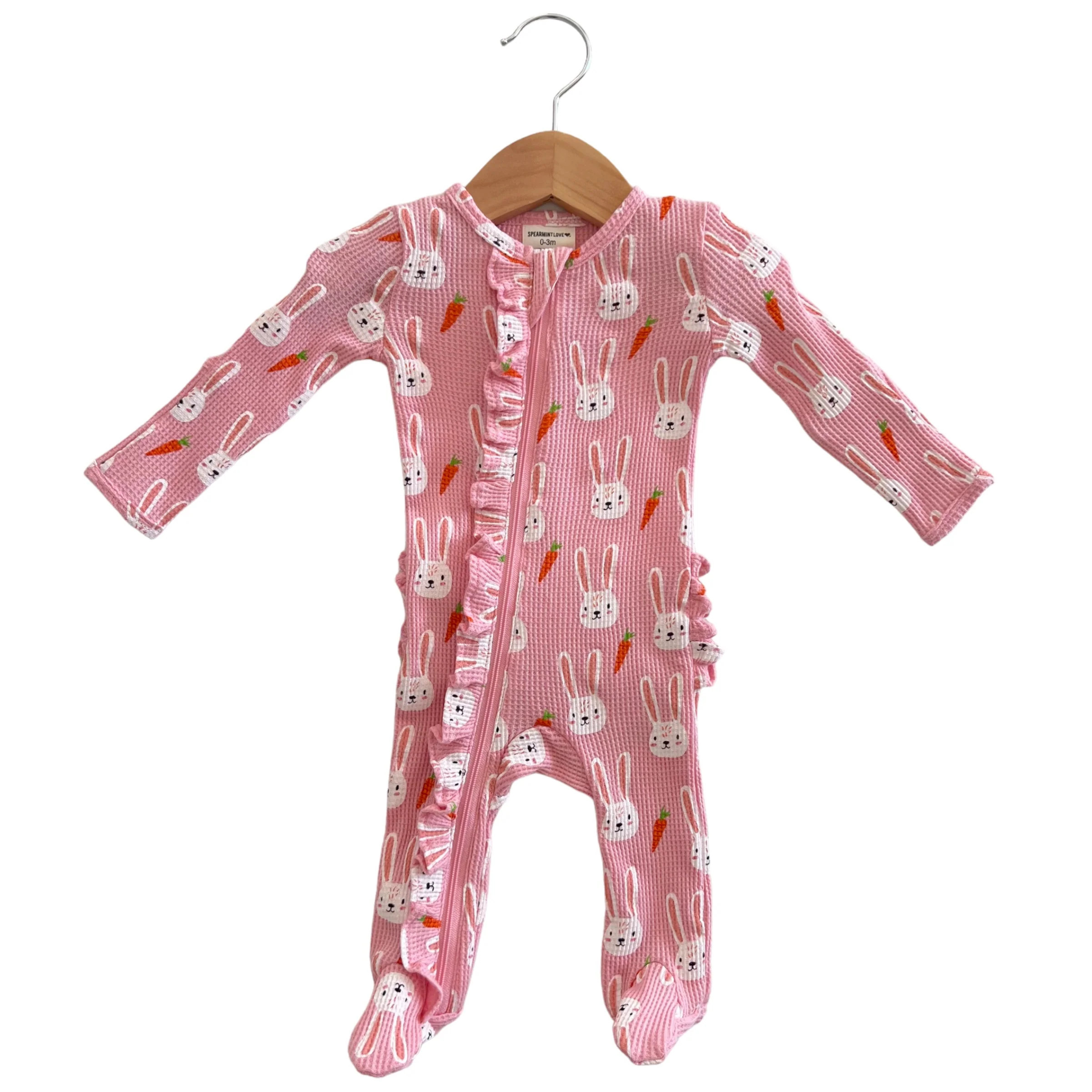 Organic Waffle Ruffle Zip Footie, Sister Bunny | SpearmintLOVE