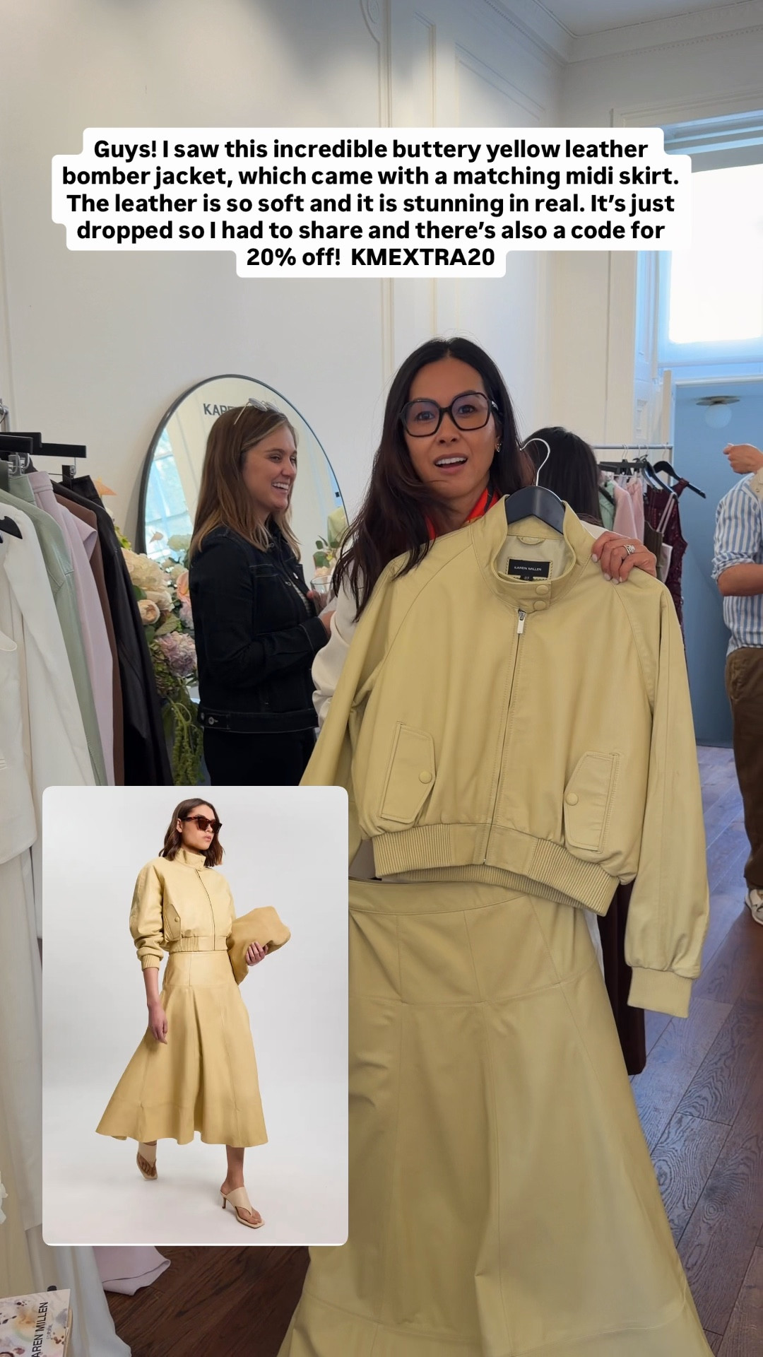 Guys! I saw this incredible buttery yellow leather bomber jacket, which came with a matching midi skirt.
The leather is so soft and it is stunning in real. It's just dropped so I had to share and there's also a code for 20% off! KMEXTRA20

#LTKluxury #LTKuk #LTKspring