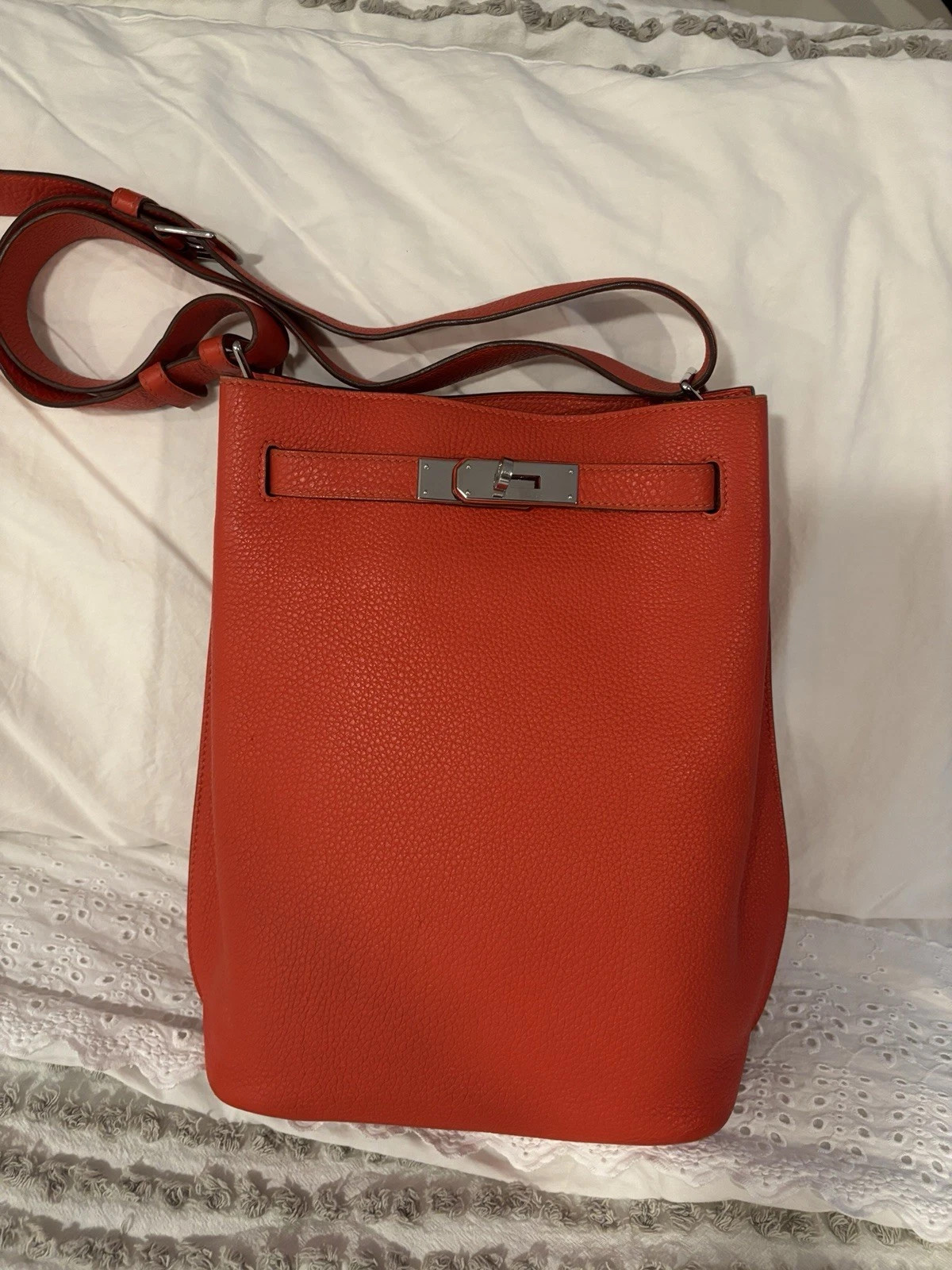 Hermes So Kelly 22 Togo Leather Handbag Capucine | eBay US