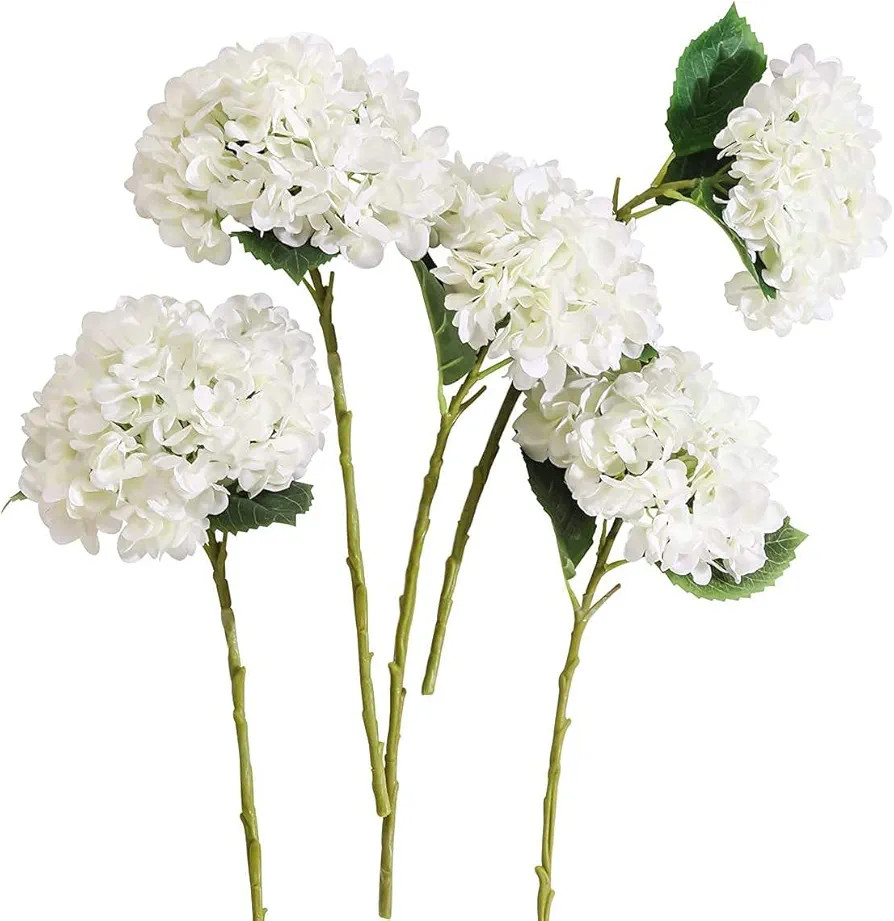 PARTY JOY 5PCS 15.4In Artificial Hydrangea Silk Flowers Bouquet Faux Hydrangea Stems for Wedding ... | Amazon (US)