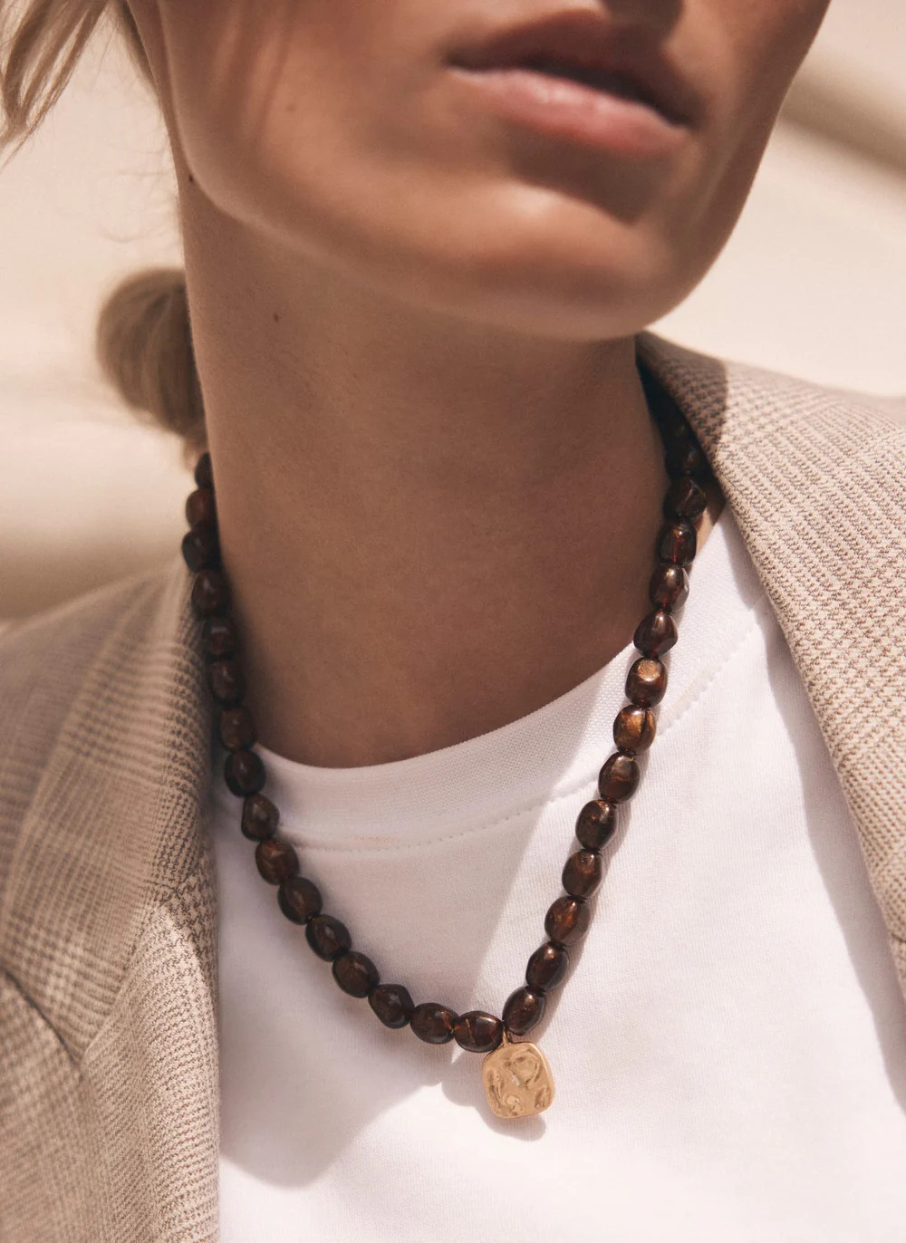 Brown Beaded Charm Necklace | Mint Velvet