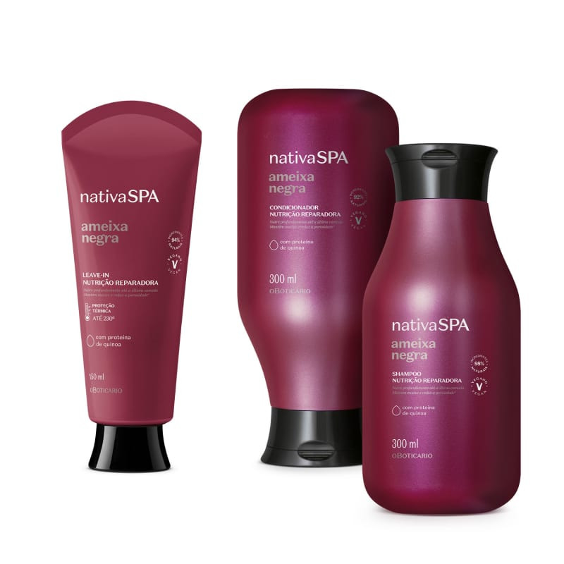 Combo Nativa SPA Ameixa Negra: Shampoo 300ml + Condicionador 300ml + Creme Para Pentear 150ml | oBoticario (BR)