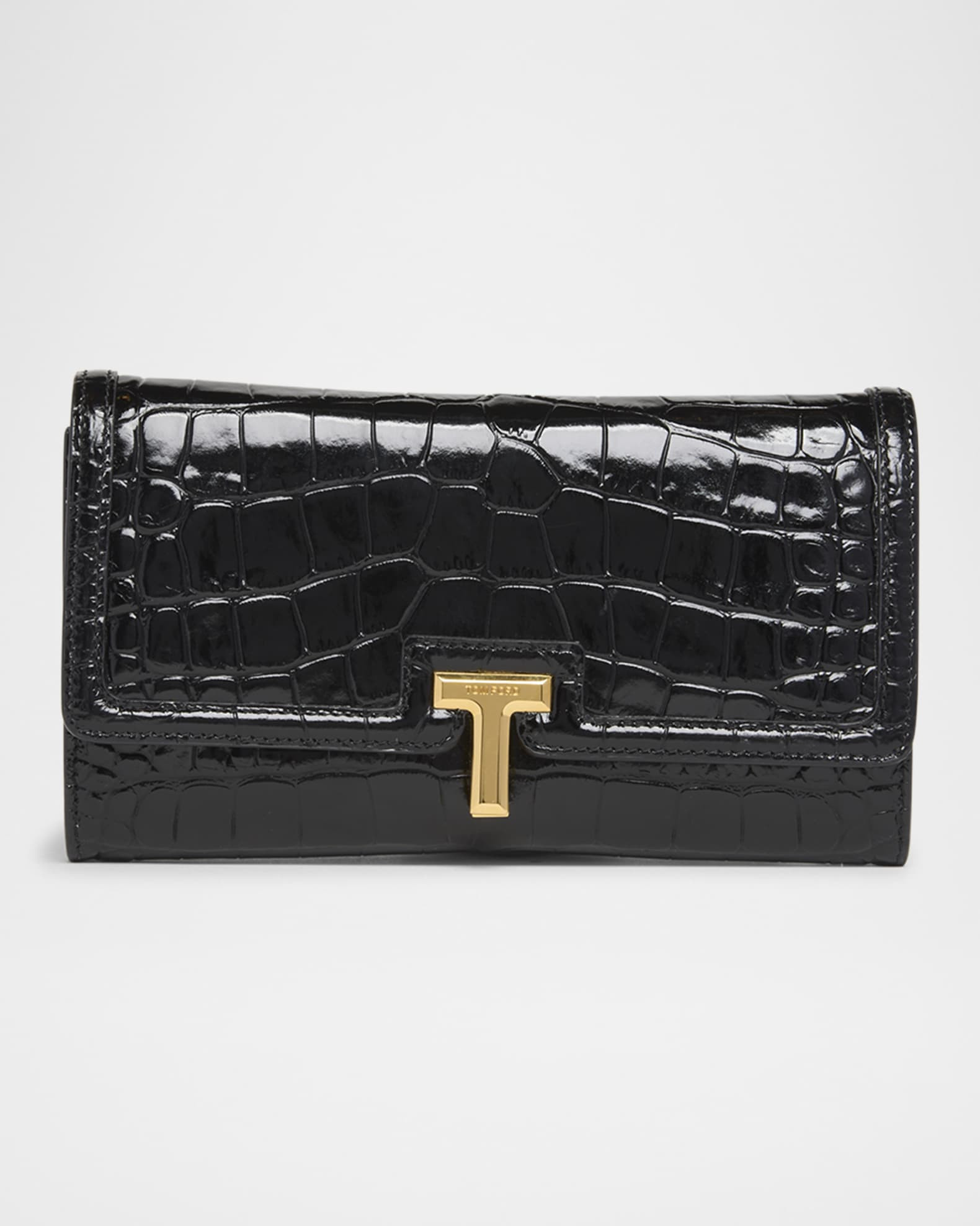 Wallis Flap Wallet in Shiny Croc-Embossed Leather | Neiman Marcus