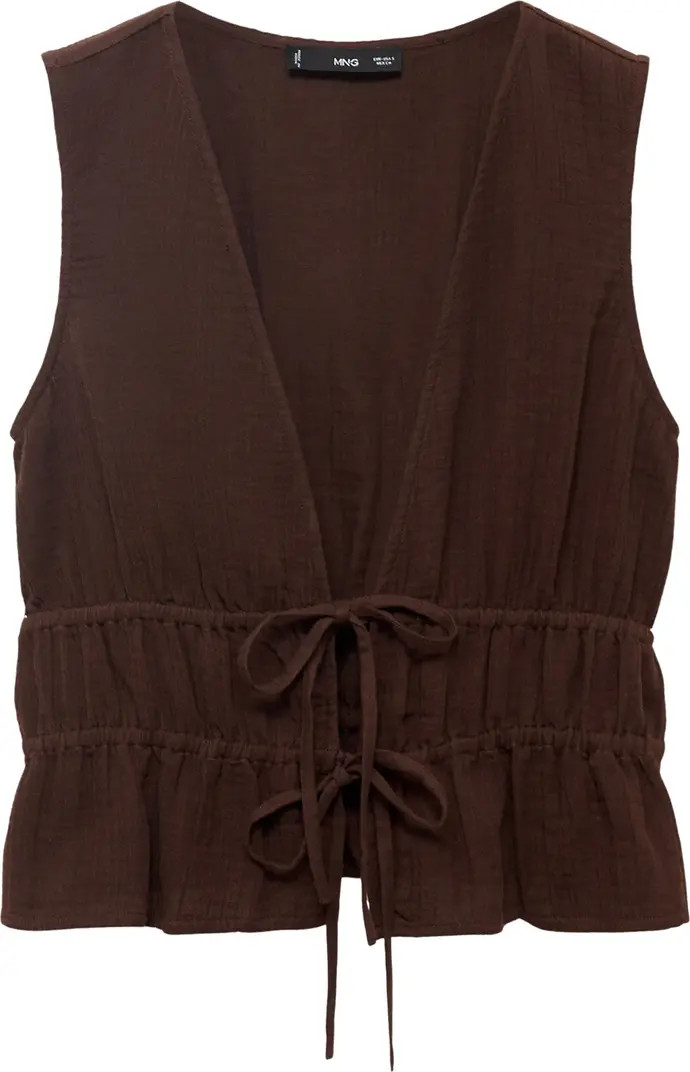 MANGO Tie Front Cotton Gauze Top | Nordstrom | Nordstrom