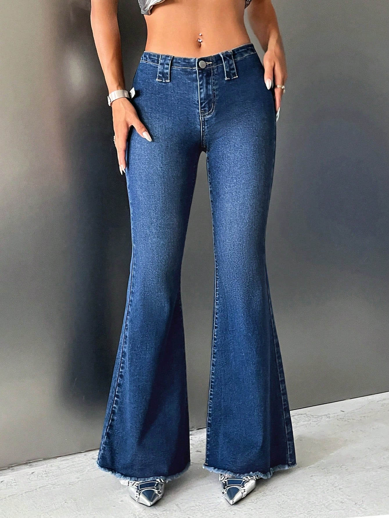 SHEIN ICON Raw Hem Flare Leg Jeans | SHEIN