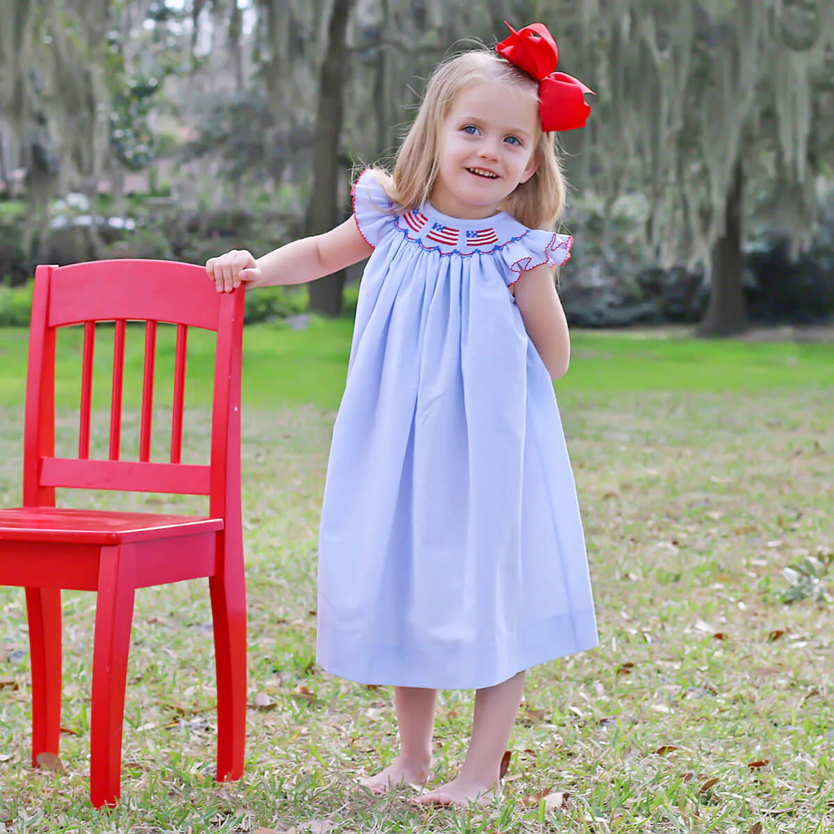 Light Blue Gingham Flag Smocked Dress | Classic Whimsy