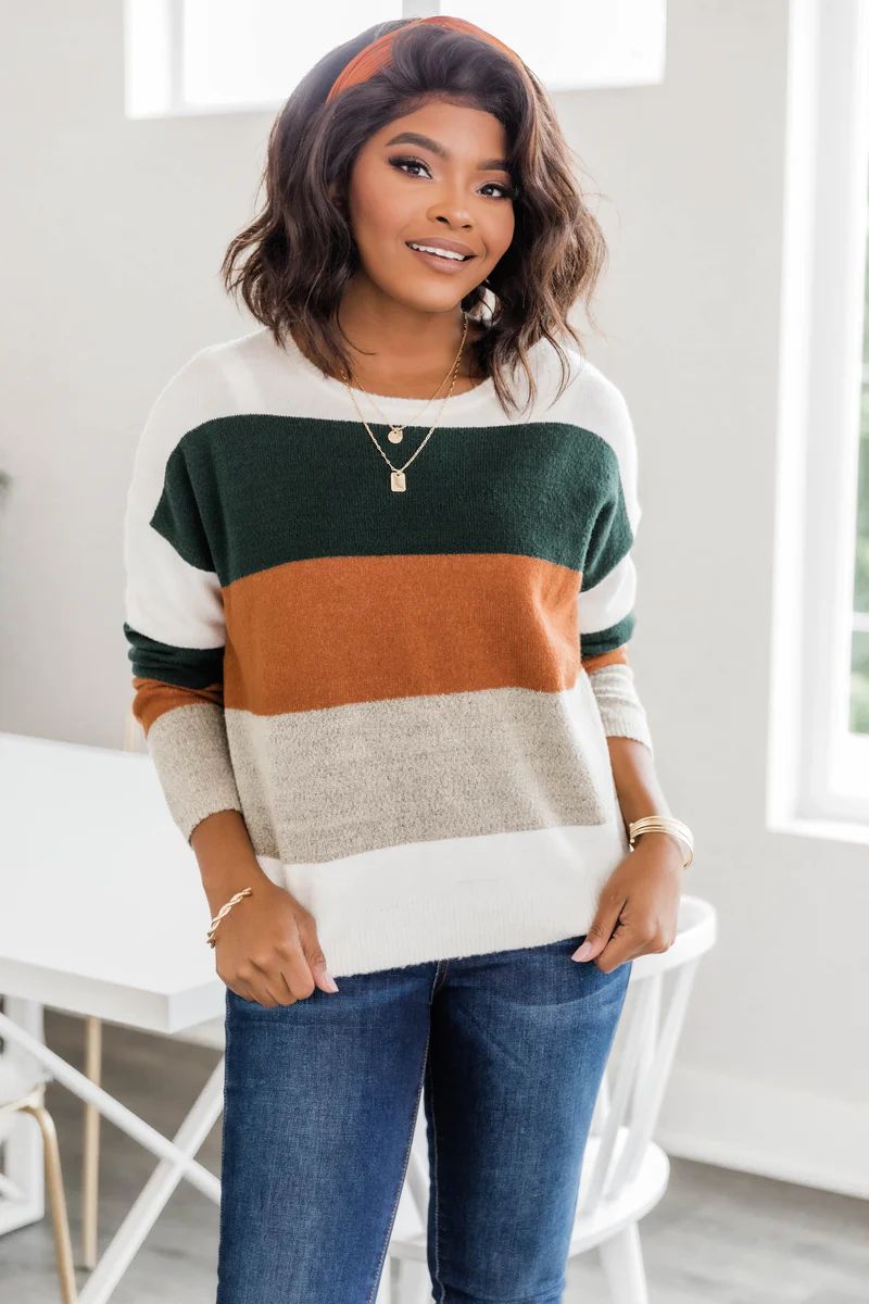Here For A Lifetime Green Colorblock Sweater | The Pink Lily Boutique