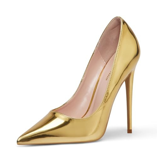 Elisabet Tang Women Pumps, Pointed Toe High Heel 4.7 inch/12cm Party Stiletto Heels Shoes Gold Size 10 | Amazon (US)