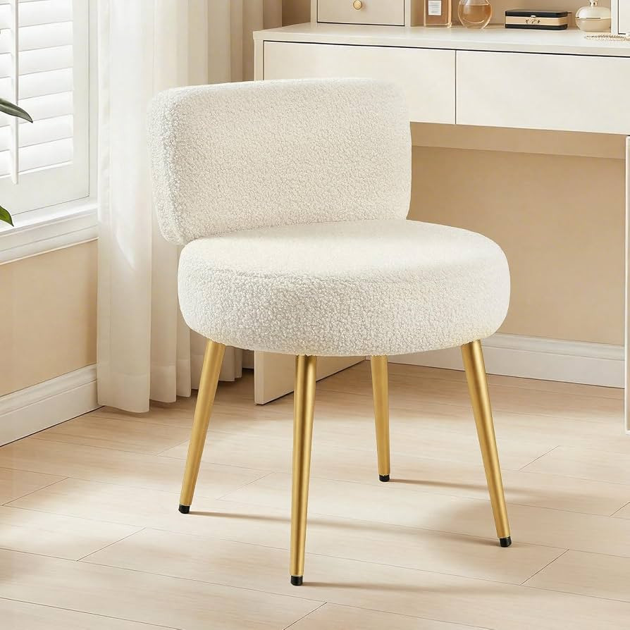 Warmiehomy Cute Vanity Chair with Back - Girls Fluffy Makeup Chair for Vanity - Small Cozy Desk C... | Amazon (US)
