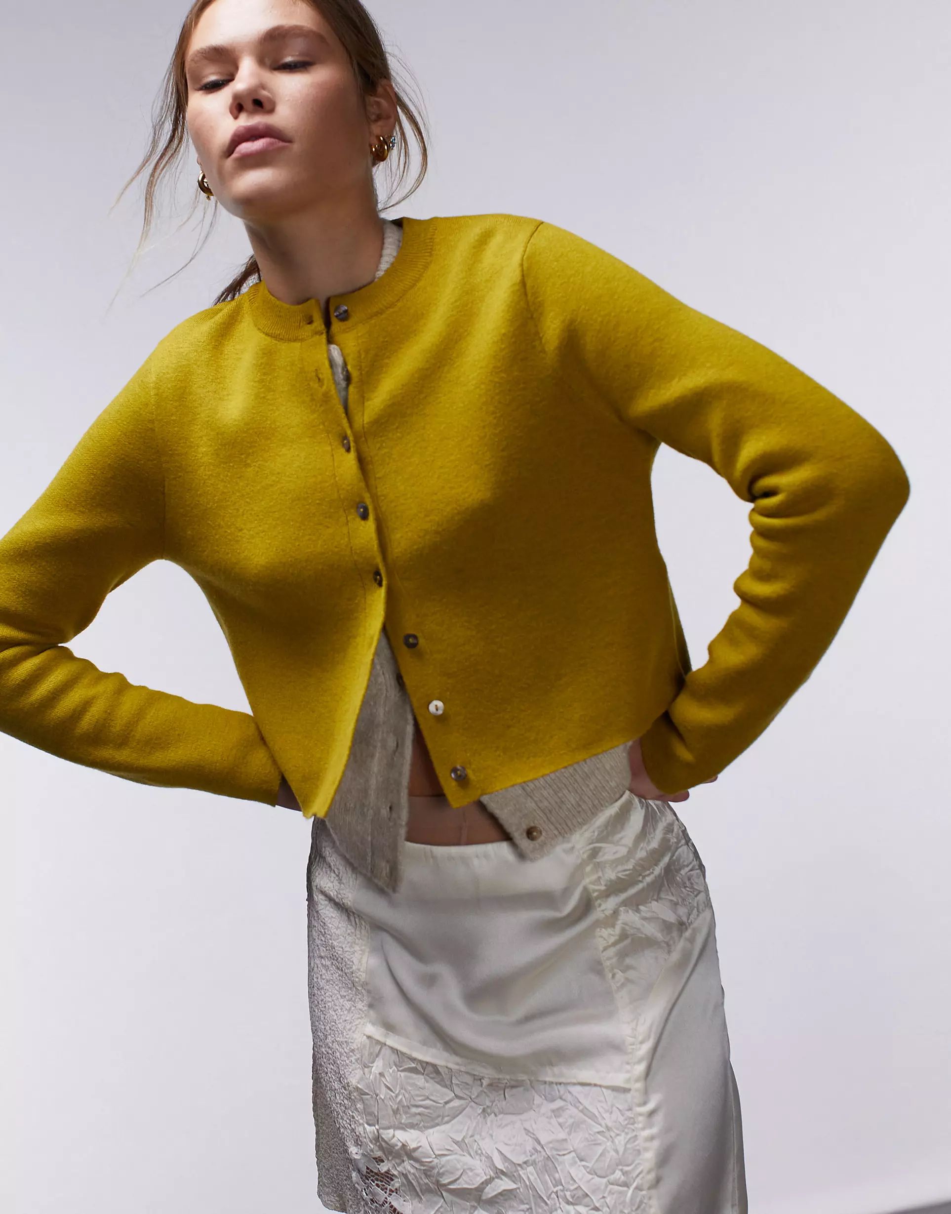 Topshop knitted compact micro cardi in chartreuse | ASOS (Global)