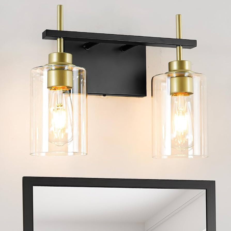 2 Light Black and Gold Bathroom Light Fixtures, Bathroom Vanity Light over Mirror, Black and Gold... | Amazon (US)