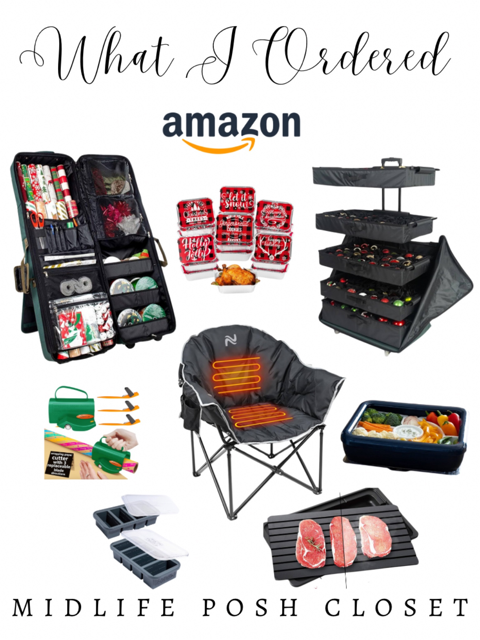 Here is what I ordered from Amazon this weekend! With the holidays on the way, I ordered a few “holiday help” items before they sell out:
- Telescoping Christmas ornament storage box w/ dividers
- Standing gift wrap organizer storage
- Heated camp chair (for Autumn bonfires!)
- Soup silicone freezer molds
- Thanksgiving & Christmas tin foil take-home containers
- Fancy Panz charcuterieie / Veggie tray insert
- Double Sided Tape Runner for gift wrap
- Gift Wrap Cutting tools (I will compare & report back!)
- Frozen meat defrosting tray

#LTKSaleAlert #LTKHome #LTKxPrimeDay