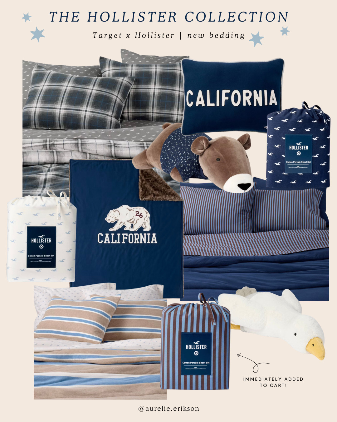 The new Hollister bedding collection at Target is everything 🤍✨ Soft, cozy, and effortlessly cute with laid-back coastal vibes that make your room feel like a dream. From comfy comforters to adorable pillows and bedding essentials, these pieces are perfect for a dorm refresh or bedroom makeover. Linking my favorites before they sell out! 🛏️🌸 #LTKHome #TargetFinds #HollisterHome #DormDecor #BedroomInspo #CozyHome 

 #LTKSeasonal #LTKHome #LTKKids