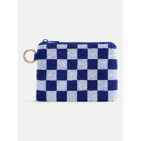 No Boundaries Women’s Game Day Checkered Beaded Pouch, Blue Checkered | Walmart (US)