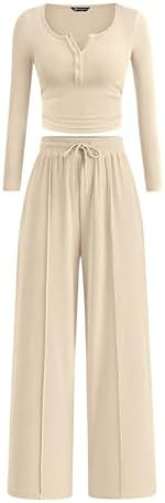 PRETTYGARDEN Women's 2026 Fall Trendy 2 Piece Outfits Lounge Sets Long Sleeve Top Henley Shirts W... | Amazon (US)