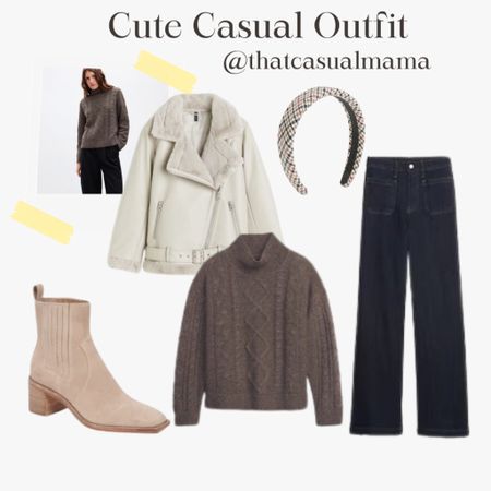 Cute casual outfit. cable-knit sweater, wide-leg jeans, faux fur jacket, Western booties, plaid headband. #thanksgiving #thanksgivingoutfit #businesscasual #workwear #officeoutfit #teacheroutfit #friendsgiving 

#LTKSeasonal #LTKHolidaySale #LTKfindsunder100