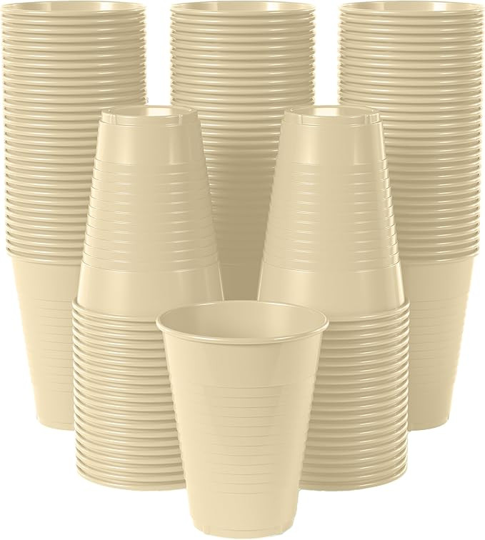Exquisite 50 Count - Ivory 12 Oz Plastic Cups Disposable Party Cups - Cream Plastic Tumblers For ... | Amazon (US)