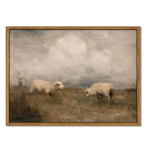 Framed Vintage Sheep Wall Art Decor, Rustic Cottagecore Animal Pictures Wall Decor, Country Farmhouse Landscape Canvas Prints Paintings for Living Room Bedroom Home Decoration 12x16 inch | Amazon (US)