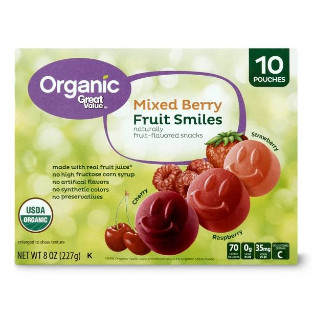 Great Value Organic Mixed Berry Fruit Smiles, 8 oz, 10 count - Walmart.com | Walmart (US)