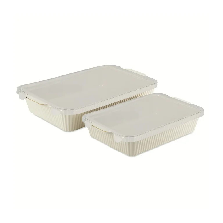 Thyme & Table 4-Piece Stoneware Casserole Dish Bakeware Set, Includes Lids, 9"x13" , 7"x10" Baker... | Walmart (US)