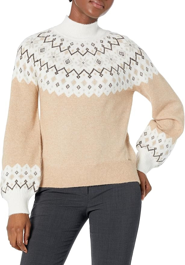 Nautica Women's Sustainably Crafted Mock-Neck Fair Isle Sweater | Amazon (US)