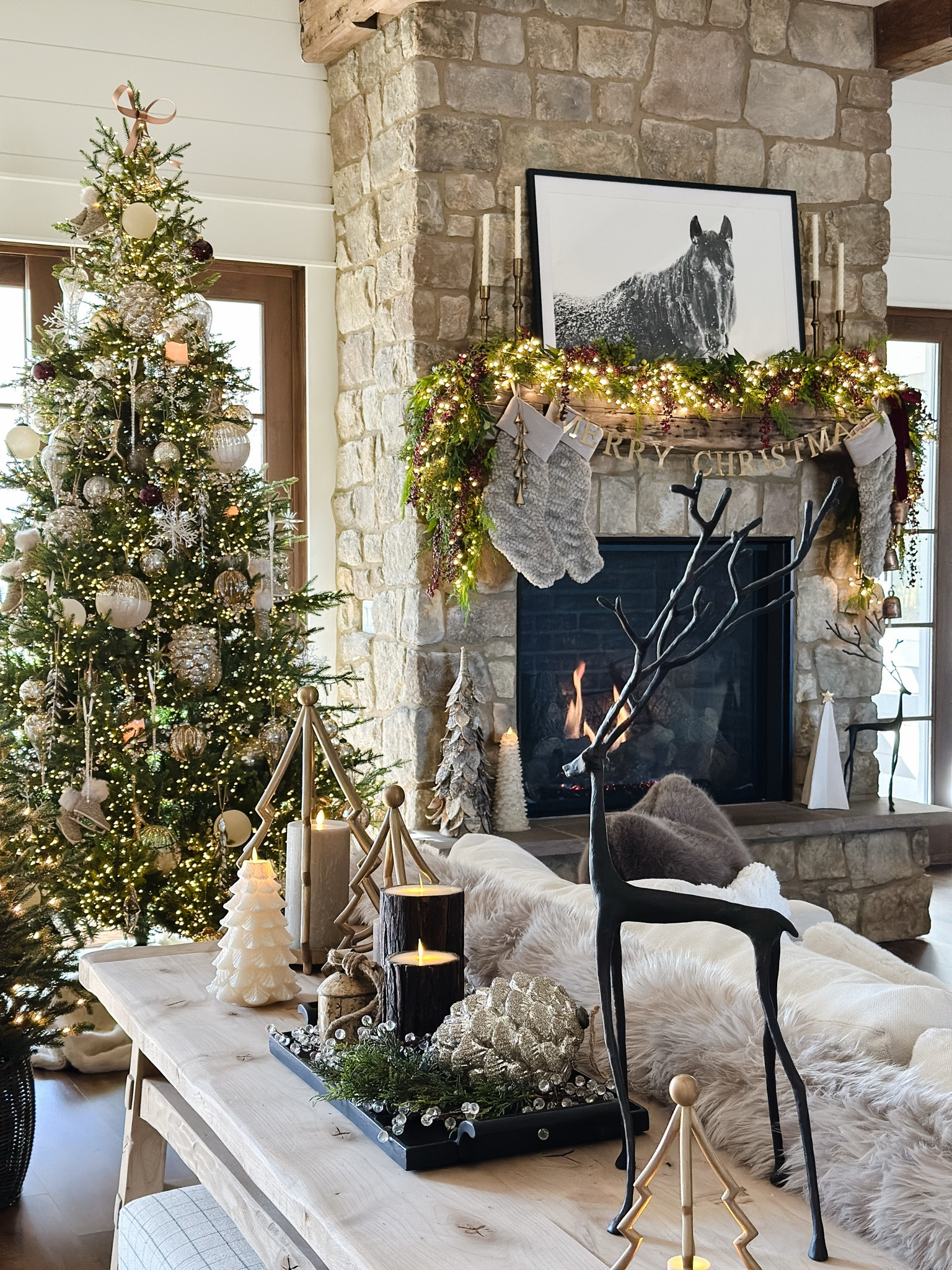 Console table styling idea for Christmas 
Modern Cottage Style
Neutral Christmas Decor
Mountain home

#LTKStyleTip #LTKHoliday #LTKHome