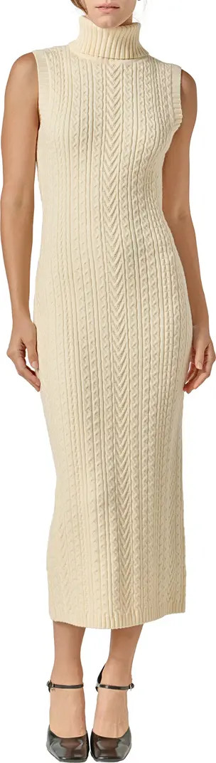English Factory Sleeveless Turtleneck Cable Stitch Maxi Sweater Dress | Nordstrom | Nordstrom