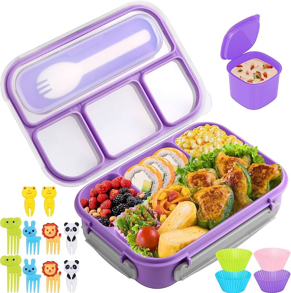 Bento Box, Lunch Box Kids, 1300ML Bento Box Adult Lunch Box with 4 Compartment&Food Picks Cake Cu... | Amazon (US)