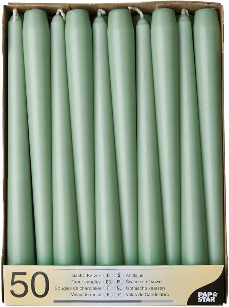 Papstar 88341 Tapered Candles Diameter 2.2 cm 25 cm Jade Green Pack of 50 | Amazon (UK)