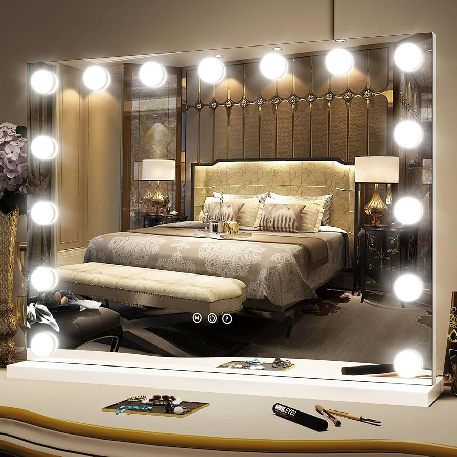 FENNIO Hollywood Vanity Mirror with Lights 23x18,Large Lighted Mirror Makeup Mirror with 15 Dimma... | Amazon (US)