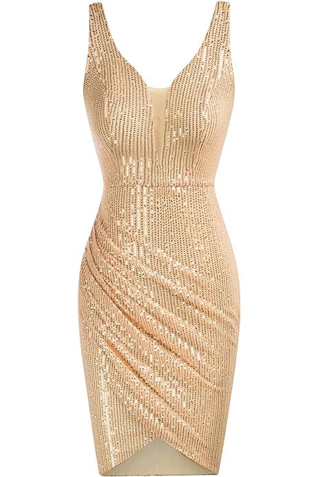 Amazon.com: GRACE KARIN Sequin Dress for Women Sexy Party Night Dress Wrap V Neck Bodycon Mini Dress | Amazon (US)