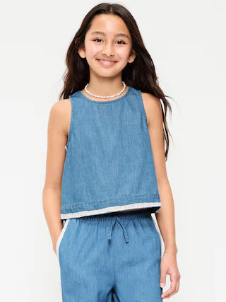 Sleeveless Lace-Trim Chambray Top for Girls | Old Navy (US)