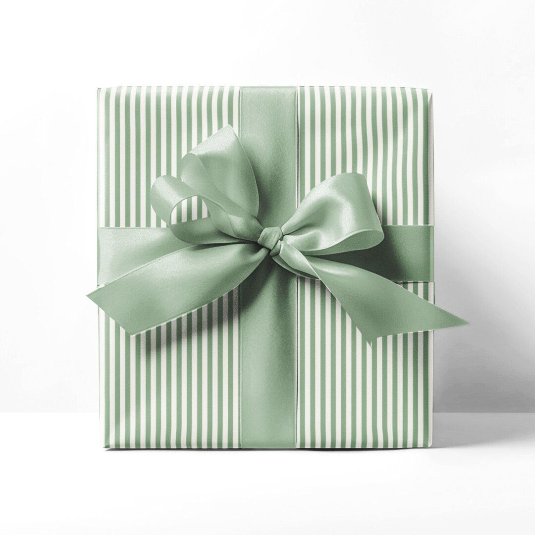 Pinstripe Wrapping Paper Green Stripe Gift Wrap Green and White Wrapping Paper Roll Birthday Part... | Etsy (US)